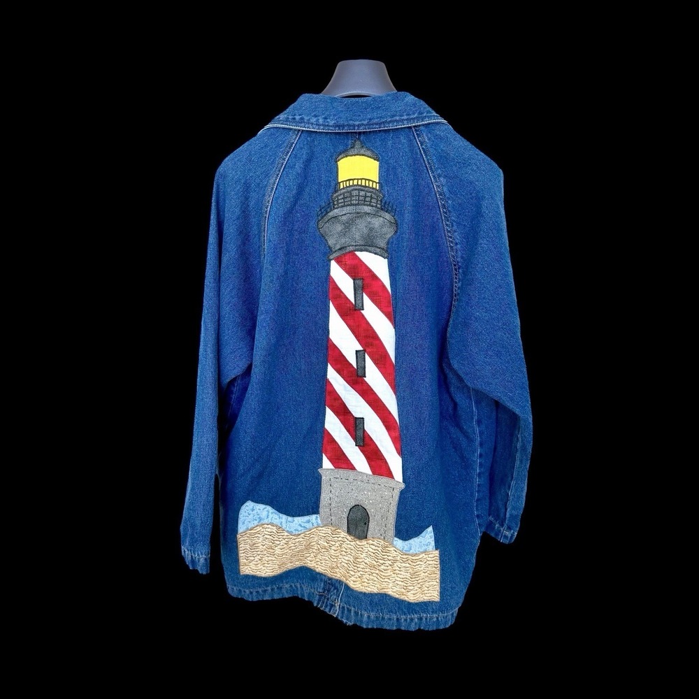 Vintage Faded Glory Chore Denim‎ Jacket Cottage Women's Medium Lighthouse Custom